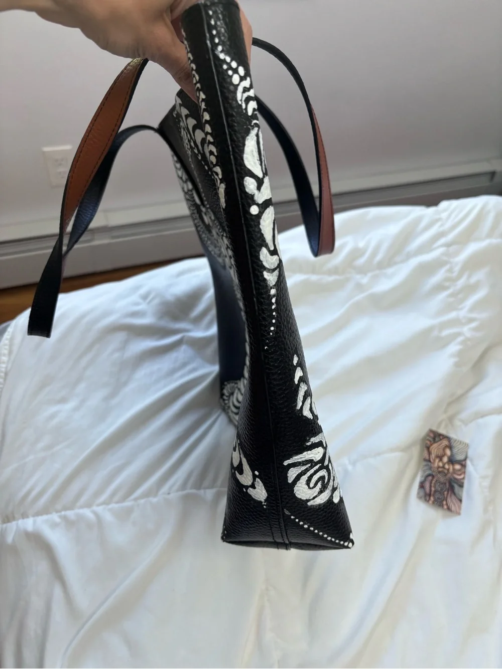 Black & White Pattern Tote Bag - hand painted one of a kind
